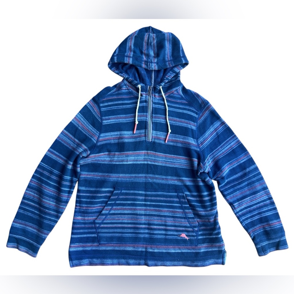 TOMMY BAHAMA $148 Shoreline Stripe Baja Hoodie S Blue Coastal Beach Luxury Surf